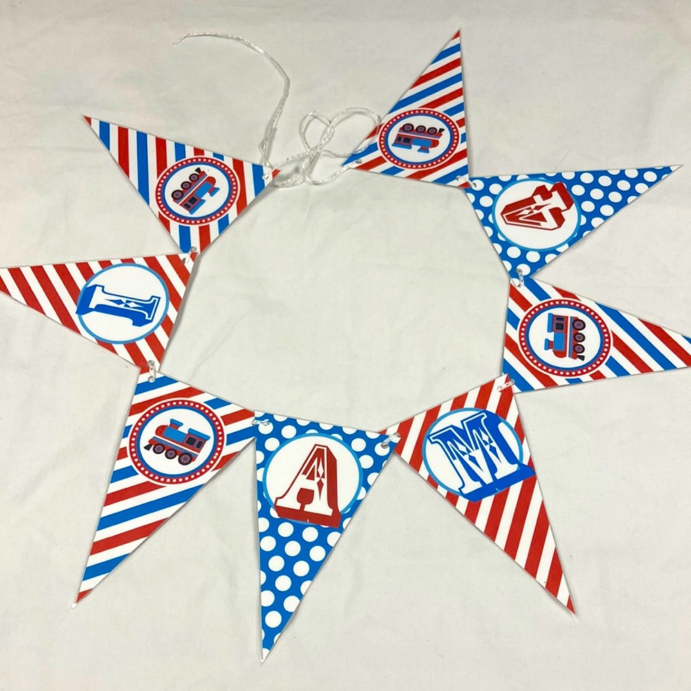 Ultimate Thomas the train party I am for red white and blue pennant banner